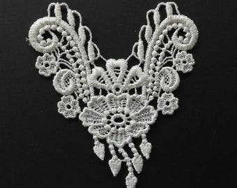 Cream Venise lace applique, embroidered motif, neckline applique