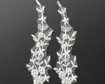 Cream organza pearls and beads motif, applique with sequins