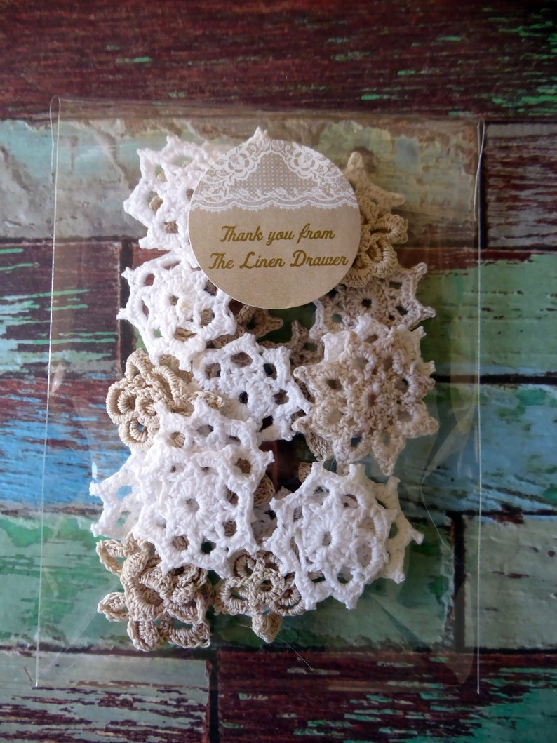 30 mini crochet medallions white and natural tiny vintage doilies