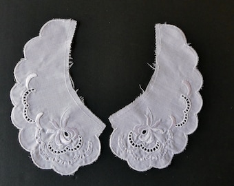 White cotton embroidered two piece collar