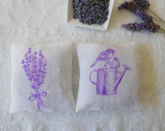 White lavender sachets filled with organic Australian lavender
