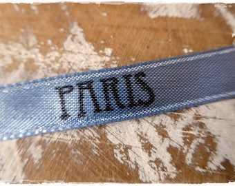 Hand stamped vintage satin ribbon, Paris themed, 12 mms wide by one metre