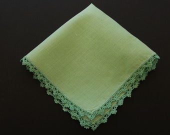Green cotton handkerchief with crochet edge