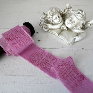 Hand stamped, hand dyed and frayed ribbon, French postcard ribbon
