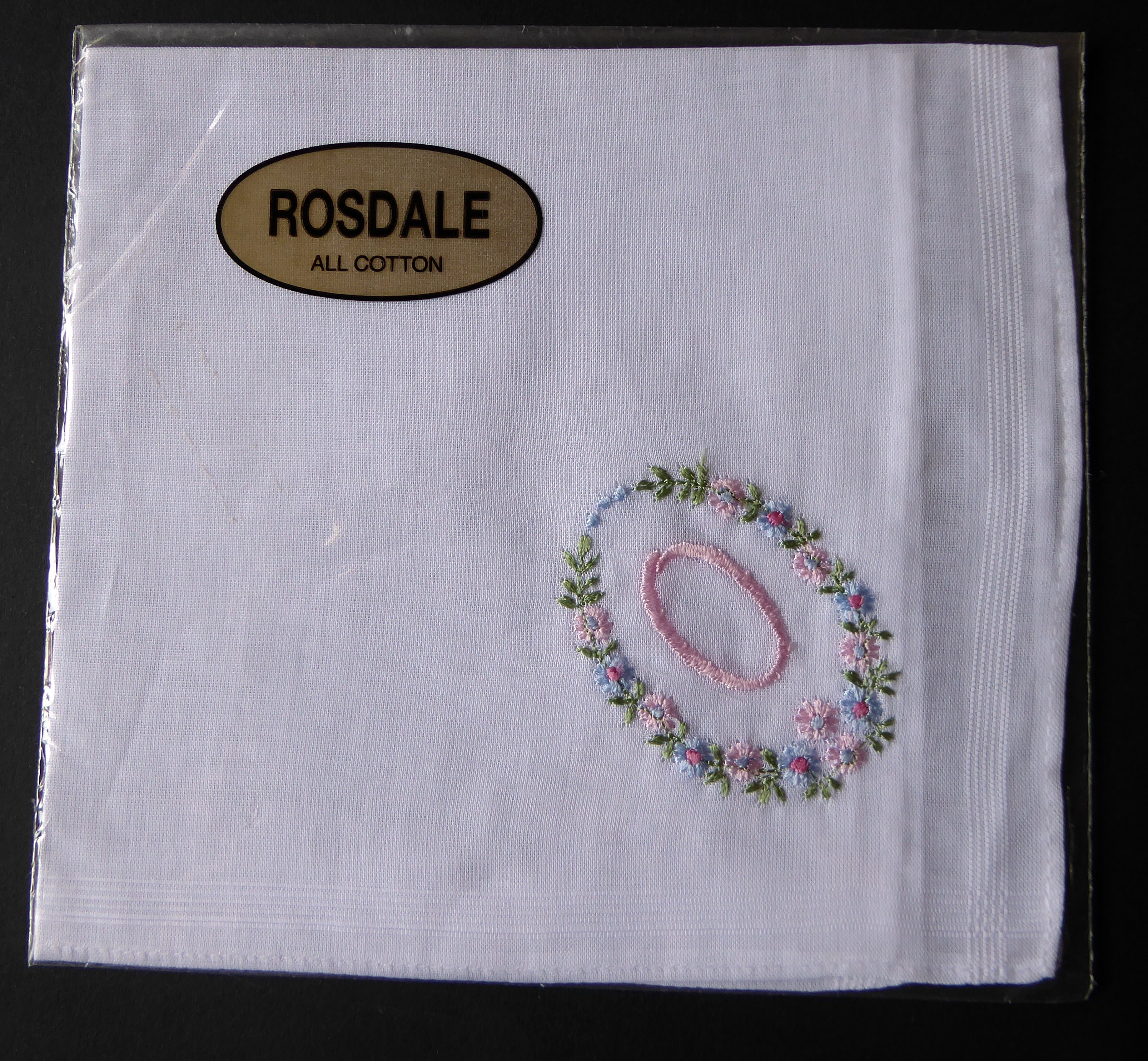 Rosdale cotton handkerchief with embroidered white flower