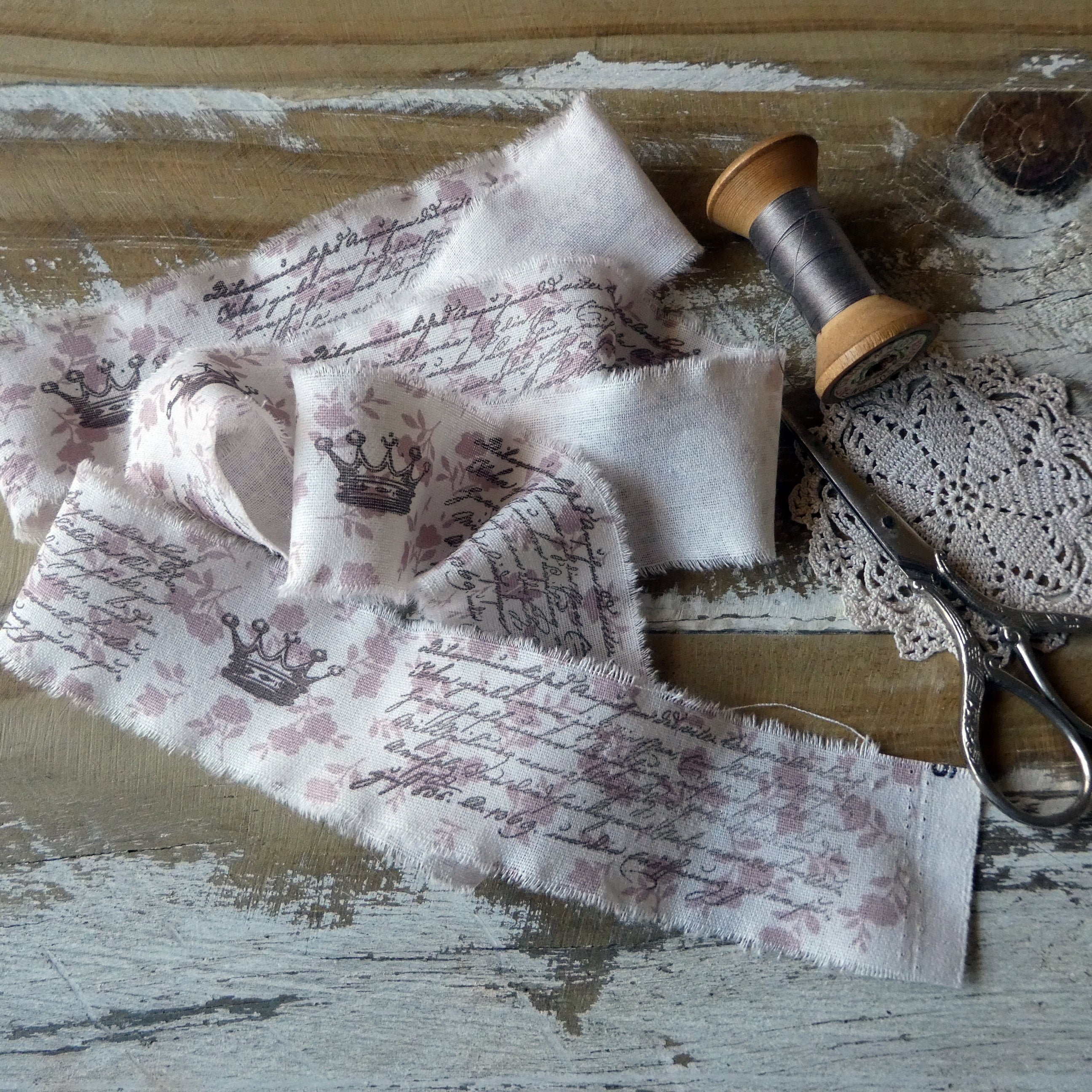 French Script and Crown Hand Stamped and Frayed Ribbon - Etsy Australia