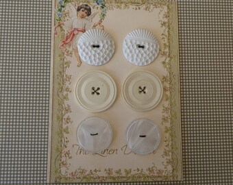 Six vintage white and cream art deco buttons, large buttons