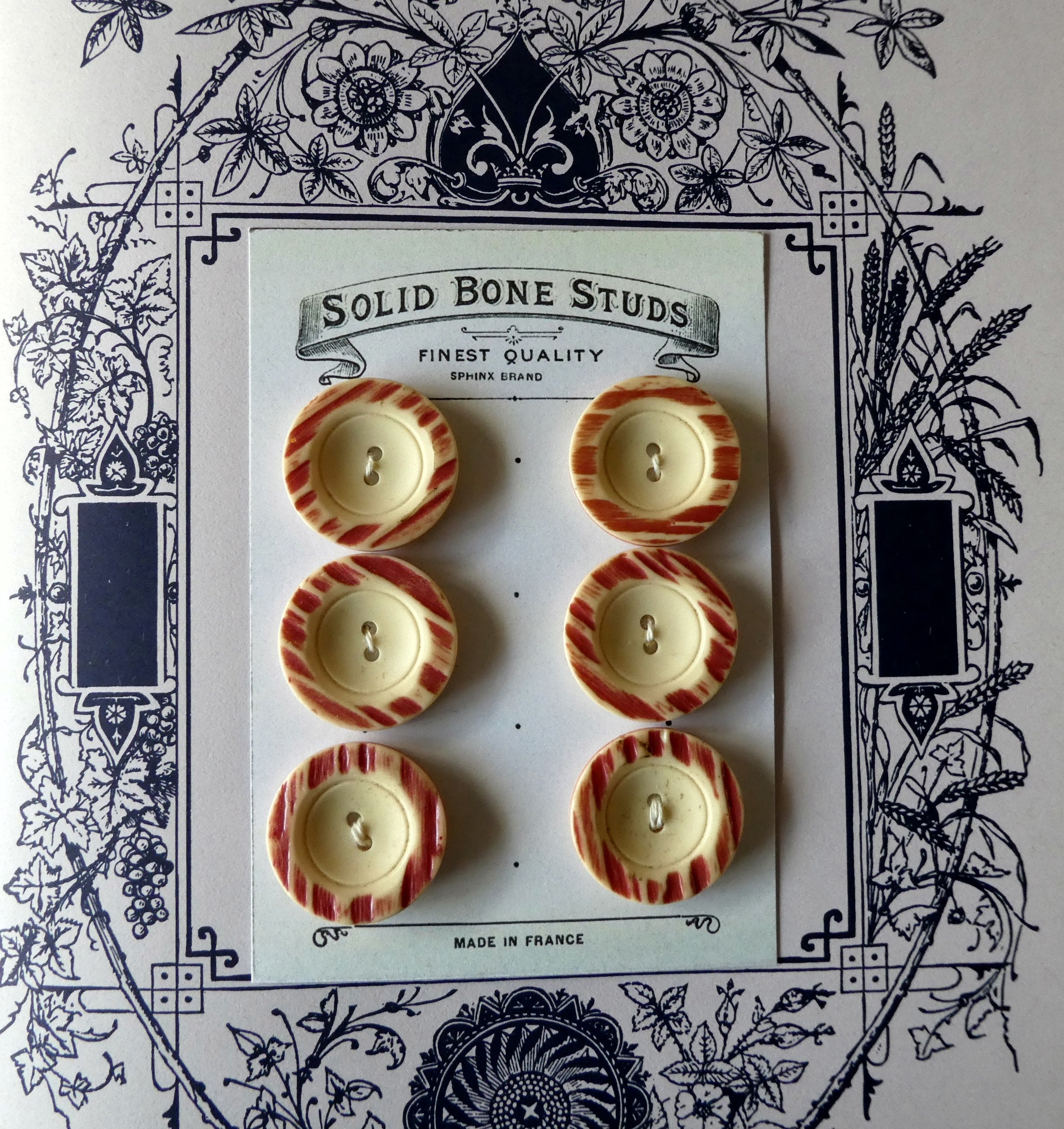 Lot De 6 Boutons Vintage Crème Texturés - Diamètre 2,1 Cm (réf.1079) Pour Customisation