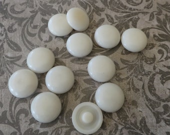 12 vintage white plastic shank buttons, 20 mms