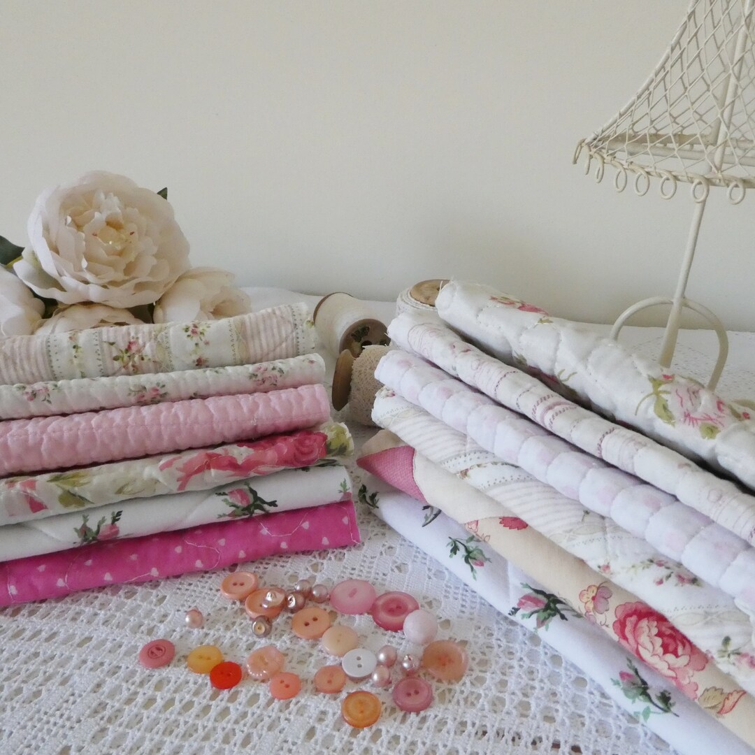 Vintage Pink Quilt Pieces Bundle for Slow Stitching, Crafts, 6 Pieces