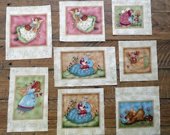 Vintage Angels fabric squares, fabric pieces