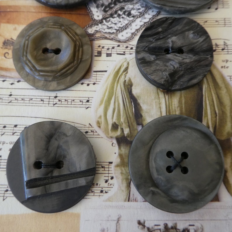 Six vintage grey art deco buttons, large buttons image 3