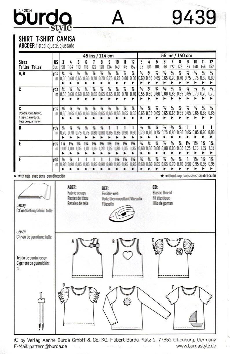 Burda Kids Shirt Sewing Pattern 9439, T-shirt, Singlet, Sizes 3-12 - Etsy