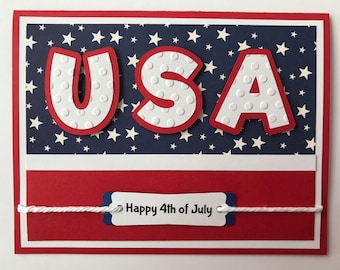 Handmade "USA" Card, A2, Happy Fourth of July, Patriotic, Let Freedom Ring, Red White Blue