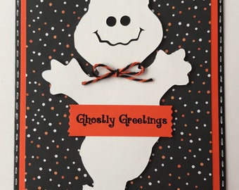 Handmade Halloween "Ghost" A2 Card, Ghostly Greetings, Trick or Treat