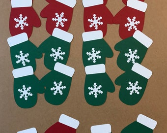Handmade 20 Christmas Mittens Diecuts, Red, Green, Card Making, Scrapbooking, Merry Christmas, Winter