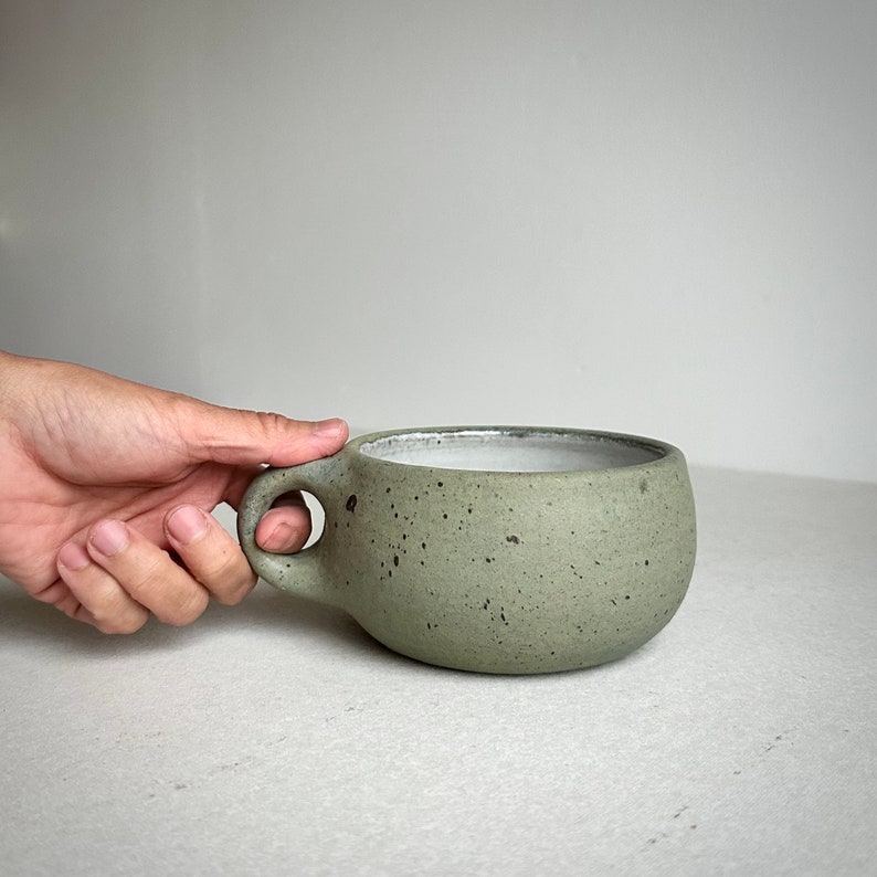 MADE TO ORDER Round Mug Aged Green 11-12oz, ceramic, pottery, handmade, coffee, cafe, cappuccino, potterymug, cappa latte tea mocha cocoa image 4