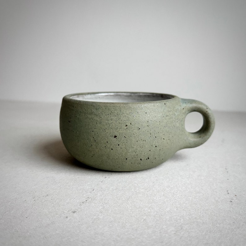 MADE TO ORDER Round Mug Aged Green 11-12oz, ceramic, pottery, handmade, coffee, cafe, cappuccino, potterymug, cappa latte tea mocha cocoa image 2