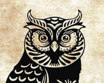 Owl on Branch SVG Printable Clipart Cutting and Engraving file, SVG Owl Wall Art Decorative Desifn