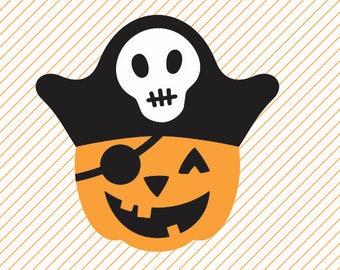 Imágenes prediseñadas de calabaza pirata, manualidades de Halloween, archivo SVG de pirata lindo, archivo PNG de calabaza pirata linda, pirata SVG, archivo de Halloween pirata