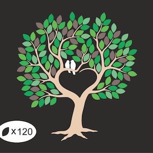120 Leaves Wedding Guest book SVG Wedding Guest Book with Love Birds SVG Wedding Tree Guestbook Alternative, Leafy Guestbook for 120 guests