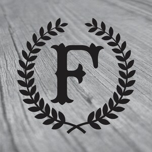 Letra F SVG con corona de laurel, diseño Cricut SVG, clipart, monograma F SVG, cameo, logotipo elegante, monograma DXF, proyectos de bricolaje, corte láser F SVG