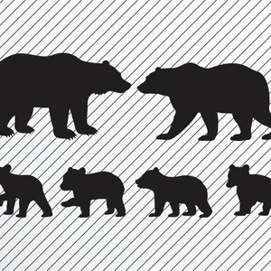 Bear Family SVG Father Mother and Four Cubs Iron on Transfer Cricut Bear Laser Engraving Bear Cub svg Cameo bear Silhouette svg Baby Bear