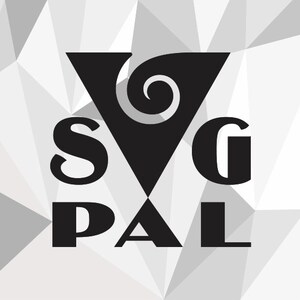 May include: Black and white logo with the letters "S", "G", "P", "A", and "L" arranged in a geometric design. The "V" shape contains a swirl. The background is a geometric pattern of gray and white triangles.