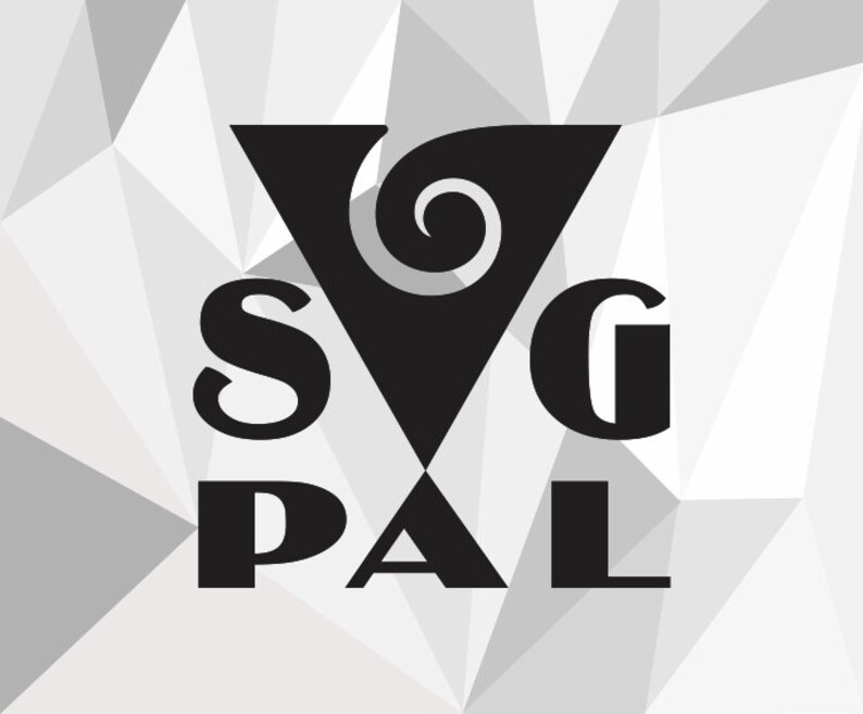 May include: Black and white logo with the letters "S", "G", "P", "A", and "L" arranged in a geometric design. The "V" shape contains a swirl. The background is a geometric pattern of gray and white triangles.