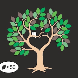 Livro de visitas de árvore de casamento com 50 folhas SVG Clipart Árvore com 50 folhas Impressão de árvore de casamento Cricut Corte a laser Árvore de casamento Livro de visitas Gravação