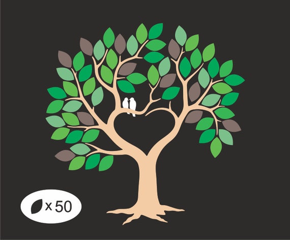 Download 50 Leaves Wedding Tree Guestbook Svg Clipart Tree With 50 Etsy