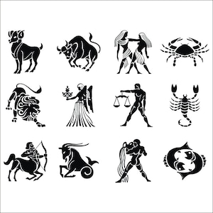 Numérique coupe fichiers - Horoscope - zodiaque - SVG - DXF - format PDF - Vinyl - vectoriel - Silhouette - gravure Laser - broderie machine faite sur commande