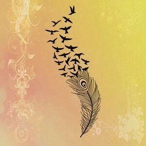 Feather with Birds SVG Cutting Vinyl Crafts  Feather and Birds SVG Cricut Feather Clipart Instant Download