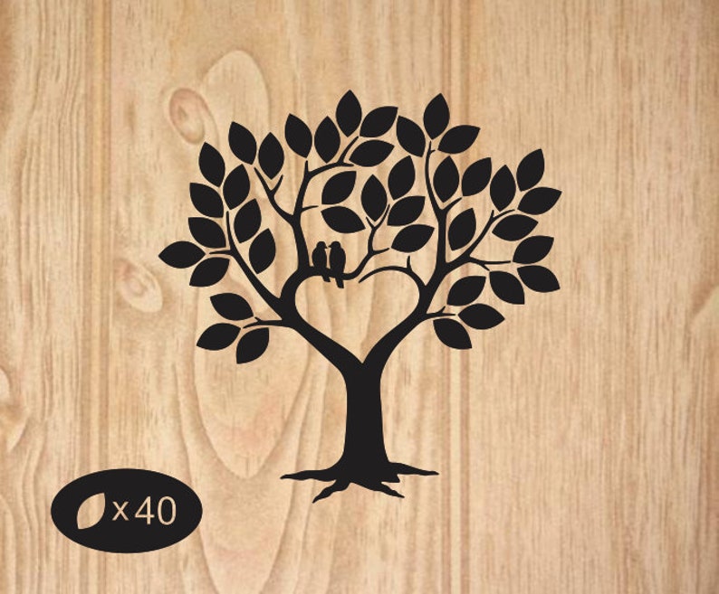 Download 40 Leaves Wedding Tree Guestbook SVG Clipart Tree with 40 ...