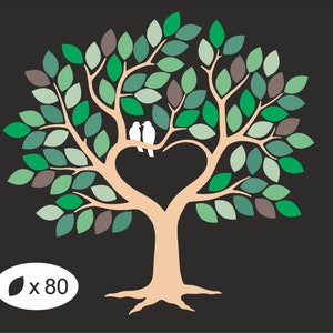 80 Blätter Hochzeitsgästebuch SVG Clipart Baum mit 80 Blättern Hochzeitsbaum Print Cricut Laserschnitt Hochzeitsbaum Gästebuch Gravurdatei