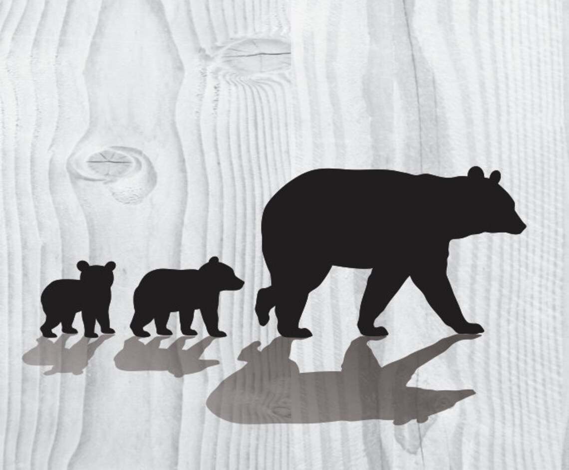 Mama Bear SVG two Cubs Silhouette Clipart Iron on Bear Cub | Etsy