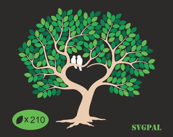 Tree with Love Birds SVG Wedding Tree Clipart Leafy Guestbook | Etsy