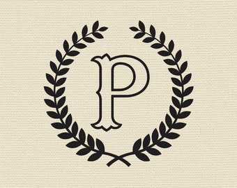 Letter P with Laurel Wreath Cricut SVG Design Clipart Monogram P svg Cameo Elegant Logo SVG Monogram for DIY projects Laser Cutting P svg