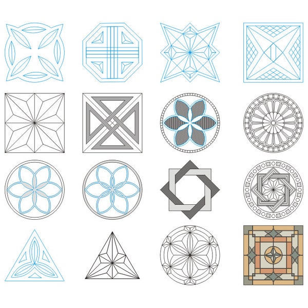 Geometric SVG Clipart Marquetry Laser Cutting and Engraving Geometric Ornaments