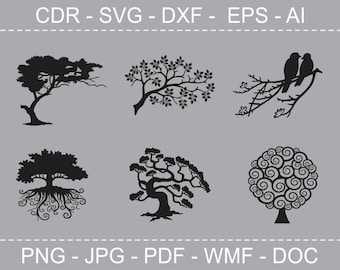 Tree SVG Clipart Tree Silhouette Laser Cutting and Engraving Cricut SVG cutting files