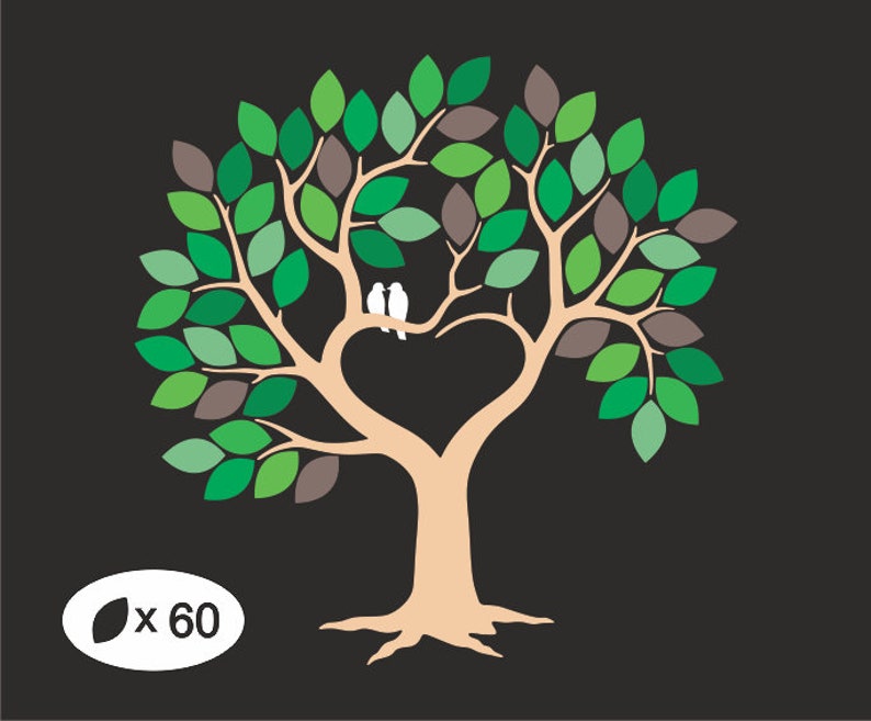 Download 60 Leaves Wedding Tree Guestbook SVG Clipart Tree with 60 ...