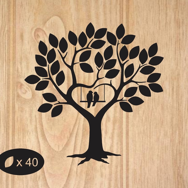 40 Leaves Tree Guestbook SVG Clipart, Tree with 40 Leaves Wedding Tree, Cricut Wedding Tree, Laser Cutting Wedding Tree Guest Book Engraving
