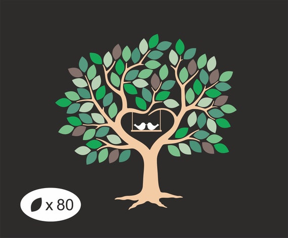 Birds In Love And 80 Leaves Wedding Guestbook Heart Svg Etsy