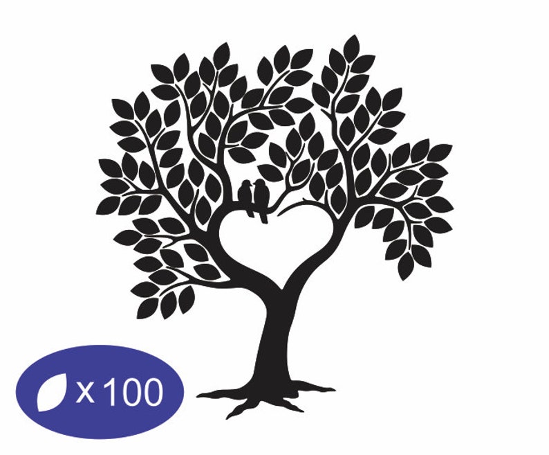 Download 100 Leaves Wedding Tree Guestbook SVG Clipart Tree with 100 | Etsy