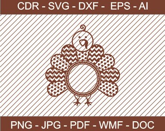 Turkey SVG Clipart Thanksgiving SVG Design Chevron and Polka Dot Thanksgiving Turkey, Turkey Monogram, Turkey svg Polka Dot