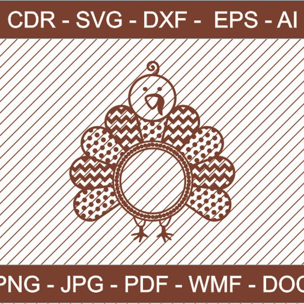 Turkey SVG Clipart Thanksgiving SVG Design Chevron and Polka Dot Thanksgiving Turkey, Turkey Monogram, Turkey svg Polka Dot