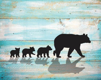 Mama Bear SVG Three Cubs Silhouette Clipart Iron on Bear Cub Clipart Cricut Cutting Bear Cub svg Laser Engraving Bear Cubs SVG