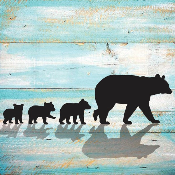Mama Bear SVG Three Cubs Silhouette Clipart Iron on Bear Cub Clipart Cricut Cutting Bear Cub svg Laser Engraving Bear Cubs SVG