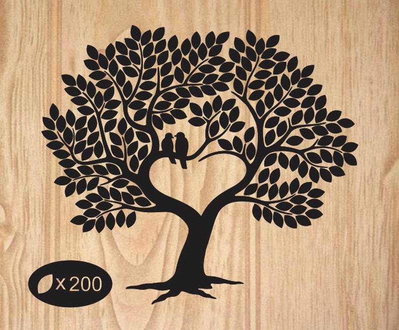 Download Art Collectibles Clip Art Tree And Birds Svg Leafy Guestbook For 200 Guests Birds In Love Png Tree With Love Birds Svg Wedding Tree Clipart Tree Laser Cutting