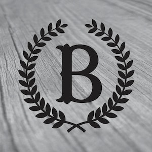 Laurel Wreath SVG con lettera B Clipart Cricut taglio lettera B incisione laser ferro su trasferimento lettera B con file di incisione laser Laurel